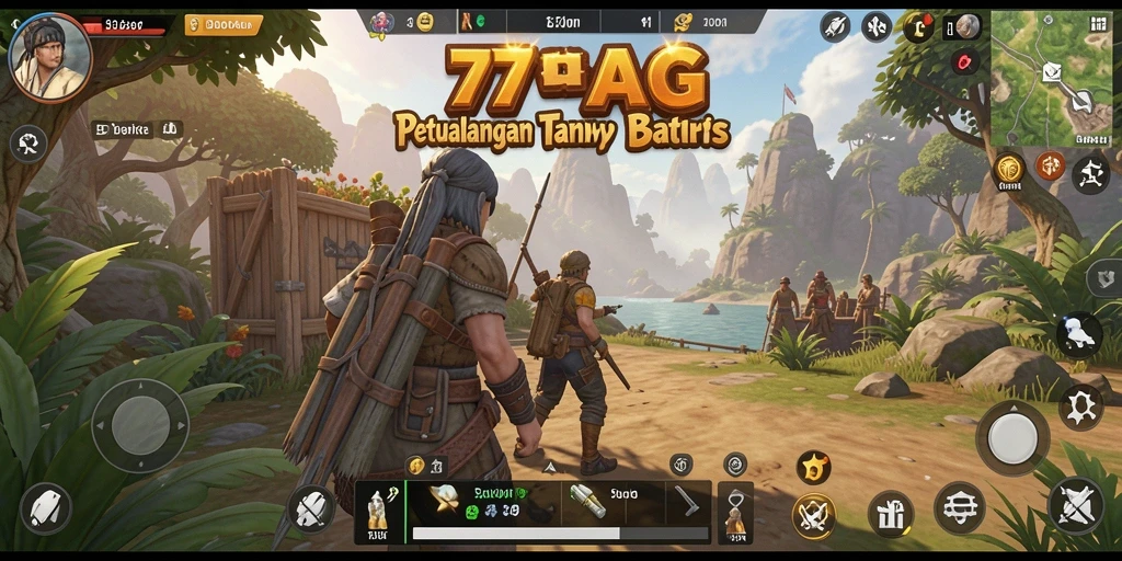 Screenshot gameplay 77AG menampilkan suasana dunia terbuka yang hidup.