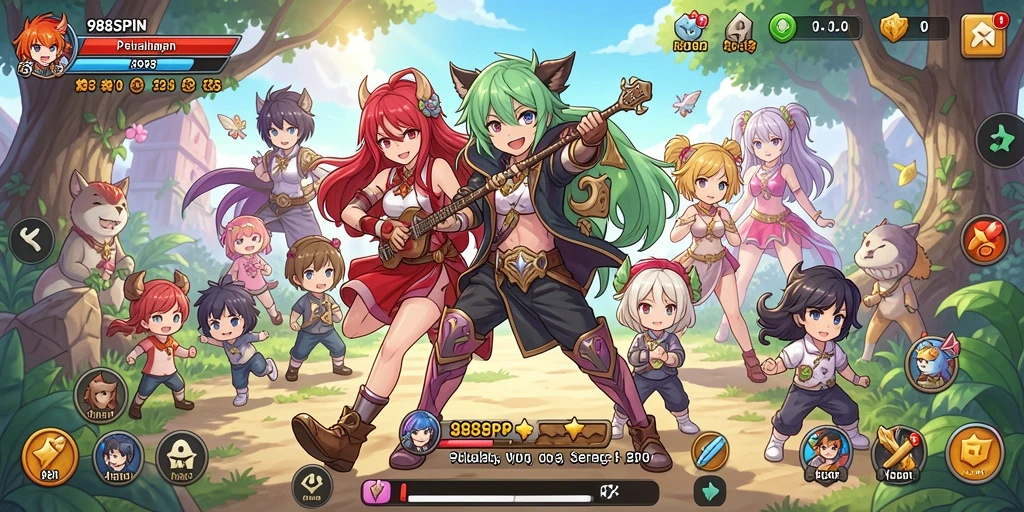 Tampilan gameplay seru dari 988SPIN dengan karakter Anime yang menawan.