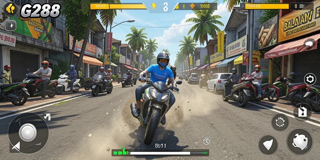 Screenshot gameplay GG288 menampilkan aksi balapan yang mendebarkan di trek menantang.