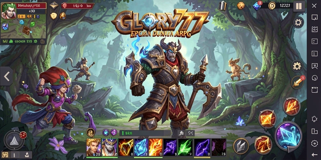 Tangkapan layar gameplay <strong>GLORY777</strong> menunjukkan aksi pertarungan yang mendebarkan.
