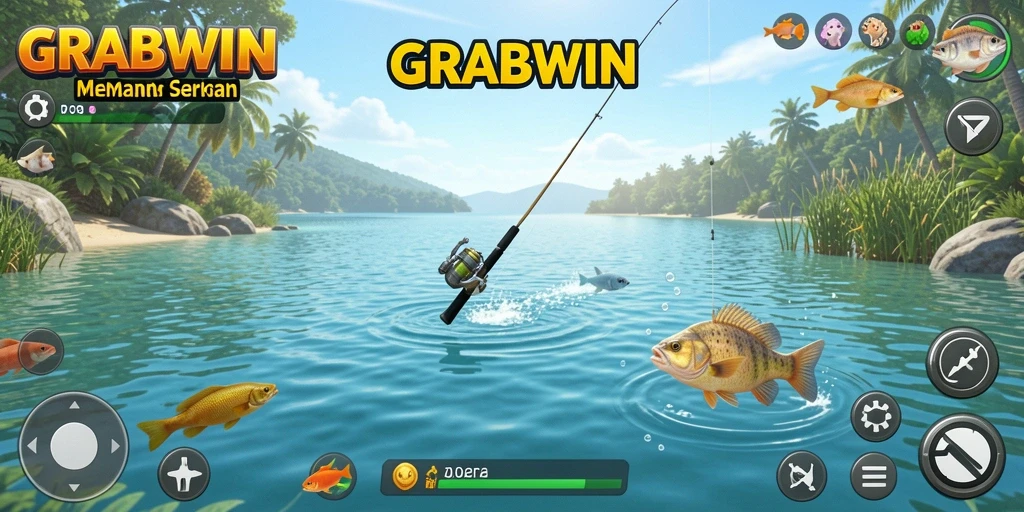 Tampilan menarik dari gameplay memancing di GRABWIN yang penuh keseruannya.