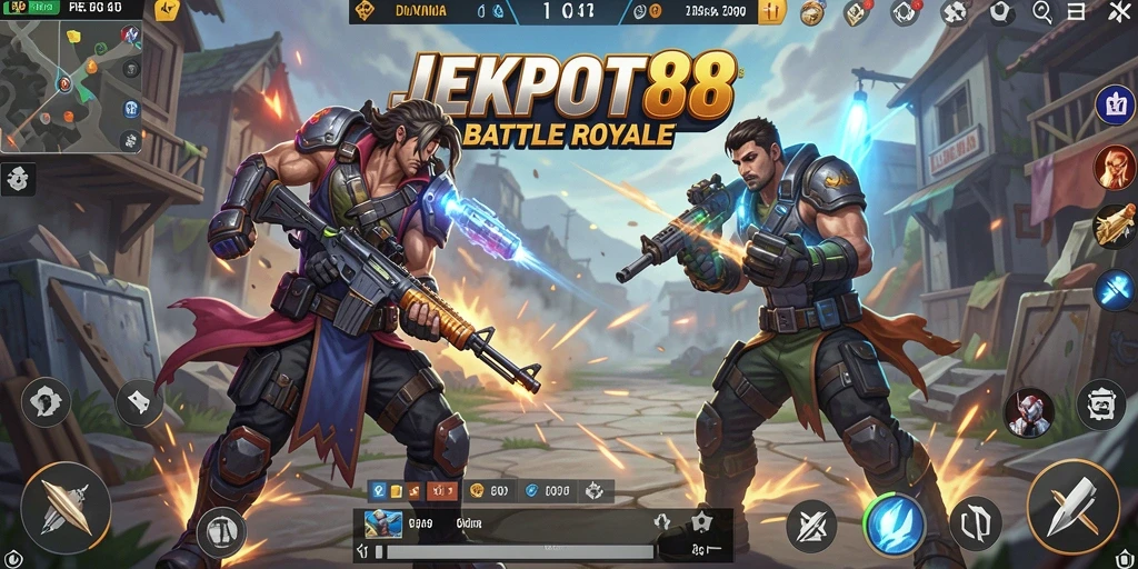Tampilkan aksi seru dalam game JEKPOT88 Battle Royale.