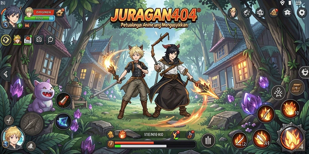Screenshot JURAGAN404 menampilkan aksi karakter dalam pertarungan Anime.