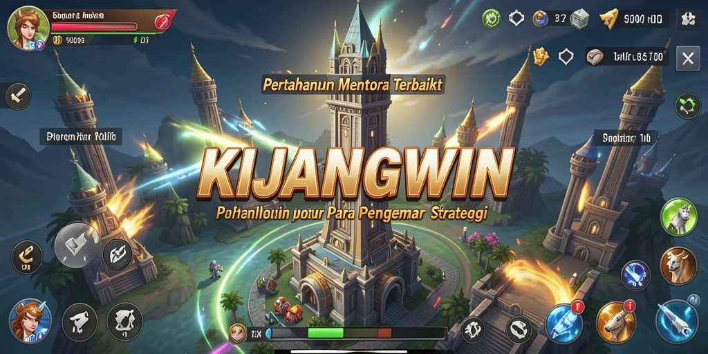 Tangkapan layar KIJANGWIN menampilkan aksi menara pertahanan yang intens.