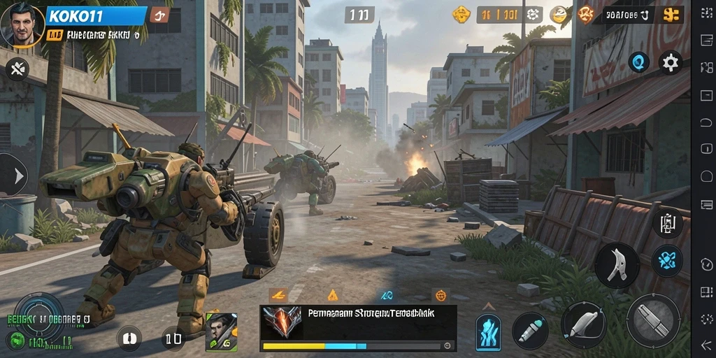 Tampilan gameplay KOKO11 menampilkan pertempuran strategis yang dinamis.