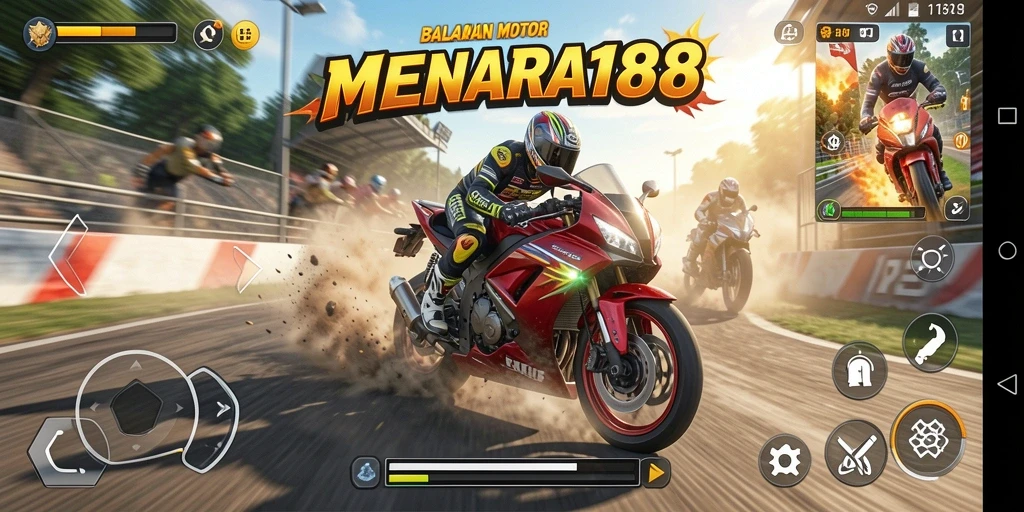 Tangkapan layar MENARA188 menunjukkan aksi balapan motor yang menegangkan dan seru.